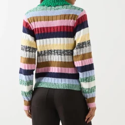 Online Stripe Knit Polo Shirt Women Tops