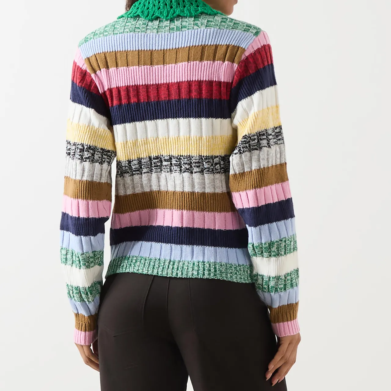 Online Stripe Knit Polo Shirt Women Tops
