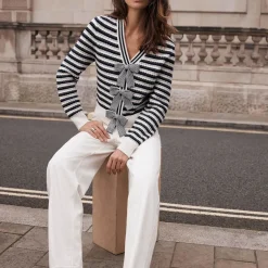 Online Striped Bow Cardigan Women Sweaters & Cardigans