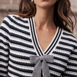 Online Striped Bow Cardigan Women Sweaters & Cardigans