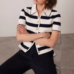 Hot Striped Collar Knitted Top Women Sweaters & Cardigans
