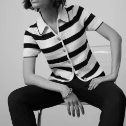 Hot Striped Collar Knitted Top Women Sweaters & Cardigans