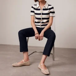 Hot Striped Collar Knitted Top Women Sweaters & Cardigans