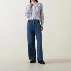 Outlet Striped Poplin Shirt Women Tops