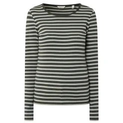 Striped Rib Long-Sleeved T-Shirt Women Tops