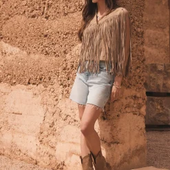 Online Suede Fringe Waistcoat Women Coats & Jackets