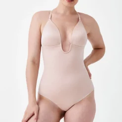 Best Suit Your Fancy Medium Control Plunge Low Back Thong Bodysuit Women Shapewear