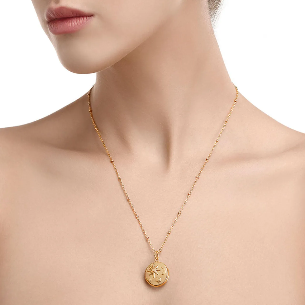 Online Sun Moon & Stars Locket Necklace Women Necklaces