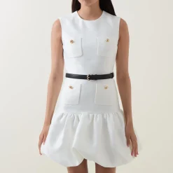New Taffeta Bubble Hem Mini Shift Dress Women Dresses