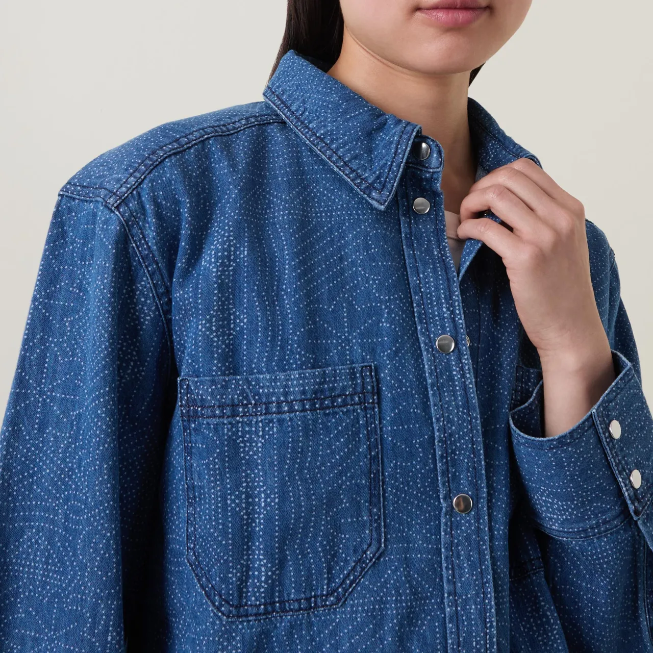 Outlet Teresa Printed Denim Shirt Women Tops