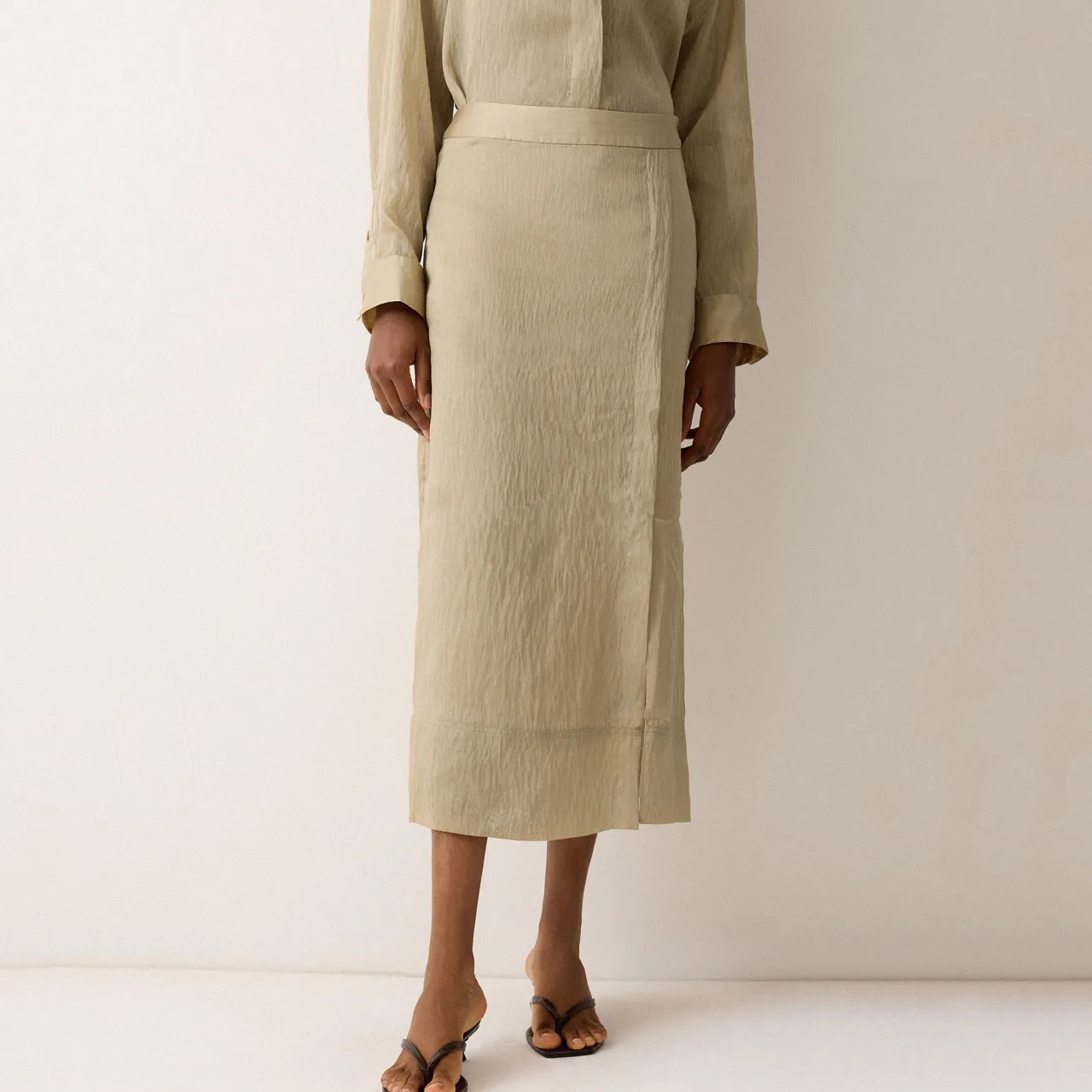 New Textured Seam Side Slit Skirt Women Skirts