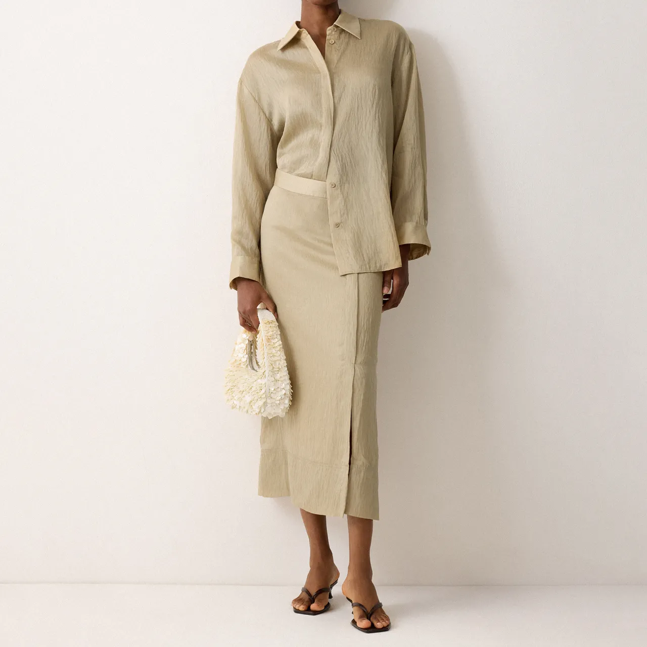 New Textured Seam Side Slit Skirt Women Skirts