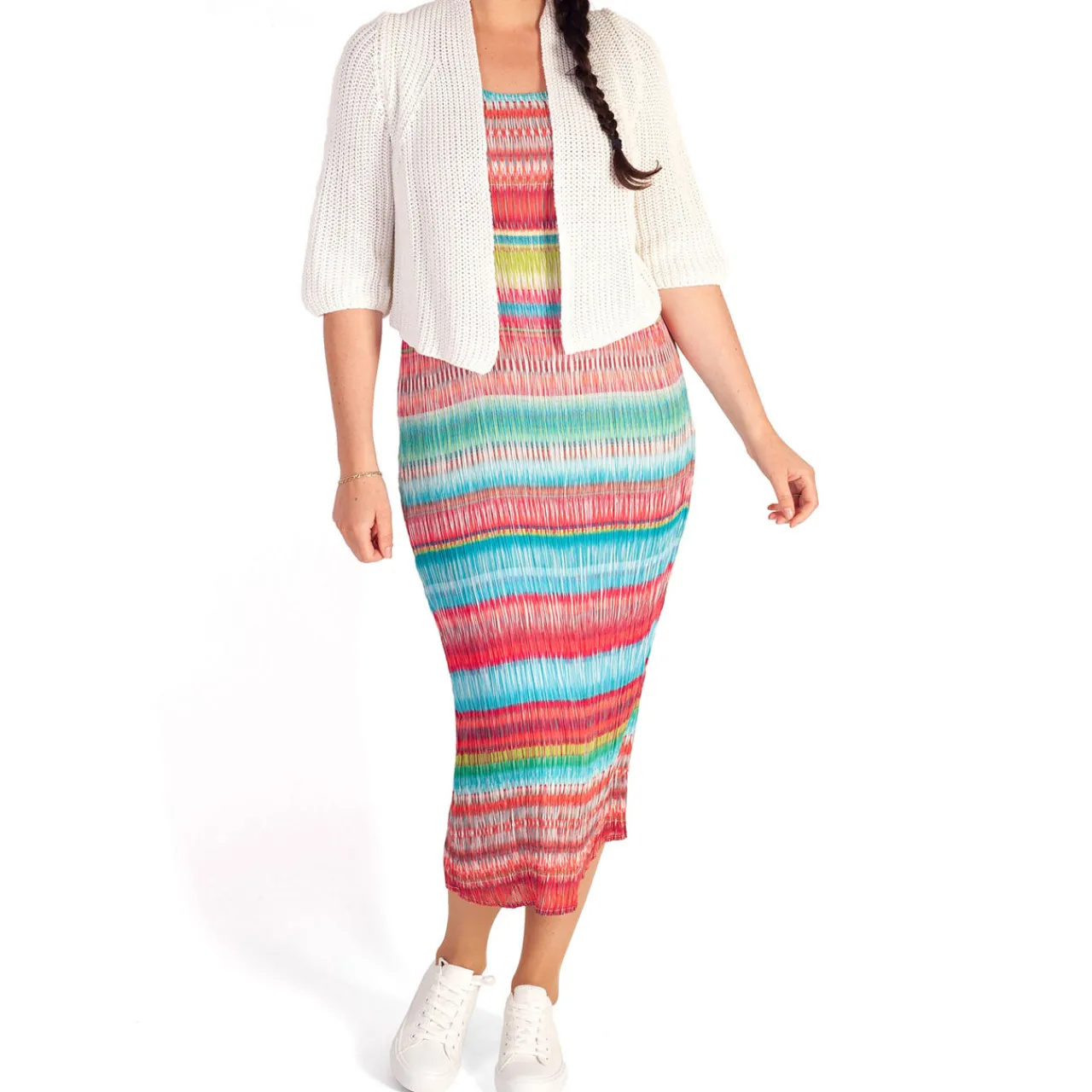 Outlet Textured Striped Dress Women Dresses