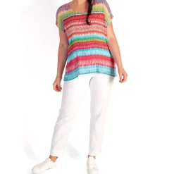 Online Textured Striped T-Shirt Women Tops