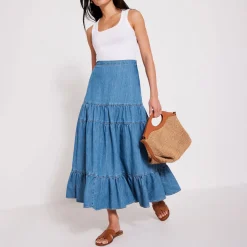 New Tiered Denim Skirt Women Skirts