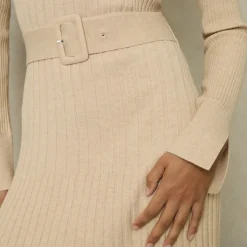 Discount Vinette Belted Rib-Knit Dress Women Dresses