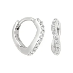 Clearance Wave Crystal Rhodium-Plated Huggies Women Earrings