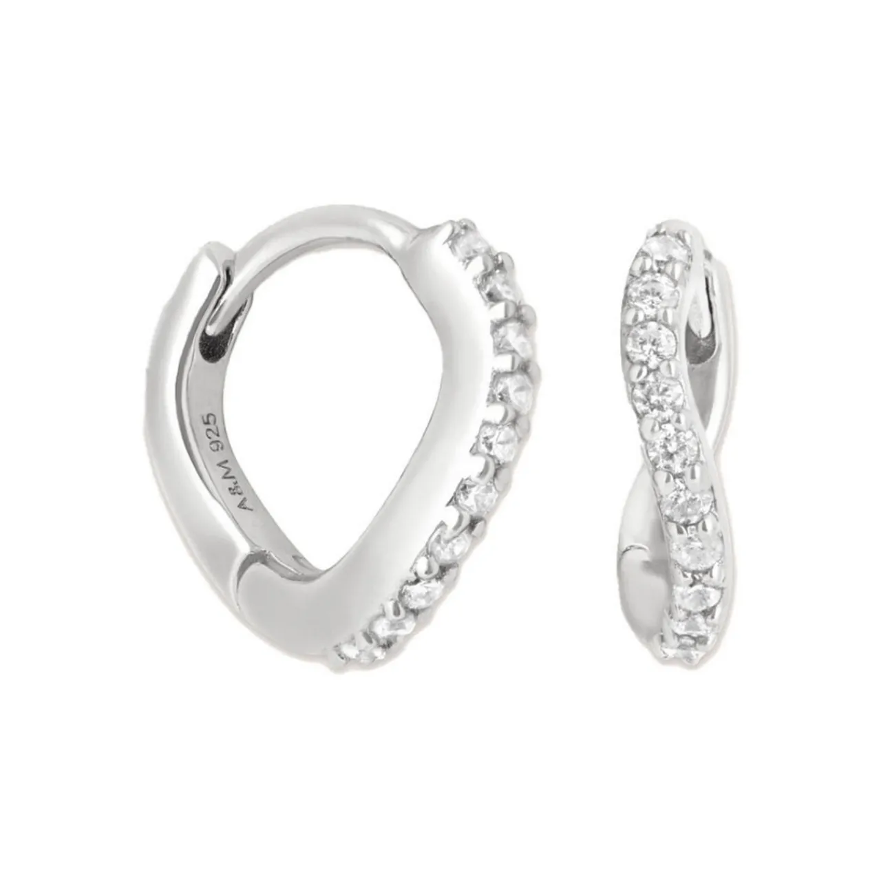 Clearance Wave Crystal Rhodium-Plated Huggies Women Earrings