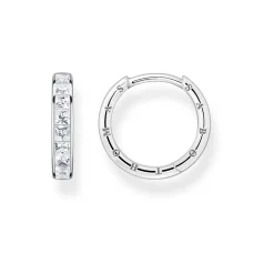 Discount White Stones Pavé Silver Hoop Earrings Women Earrings
