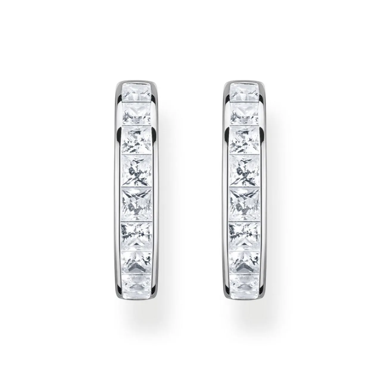 Discount White Stones Pavé Silver Hoop Earrings Women Earrings