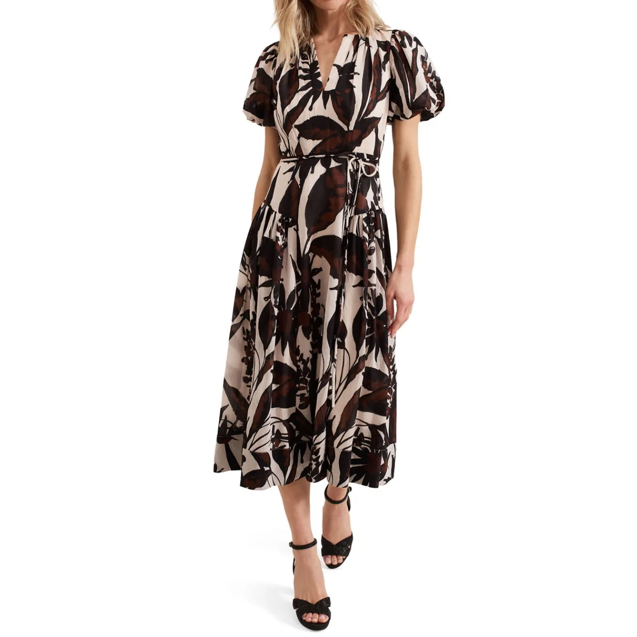 Hot Zarah Leaf Printed Flared Dress Women Dresses