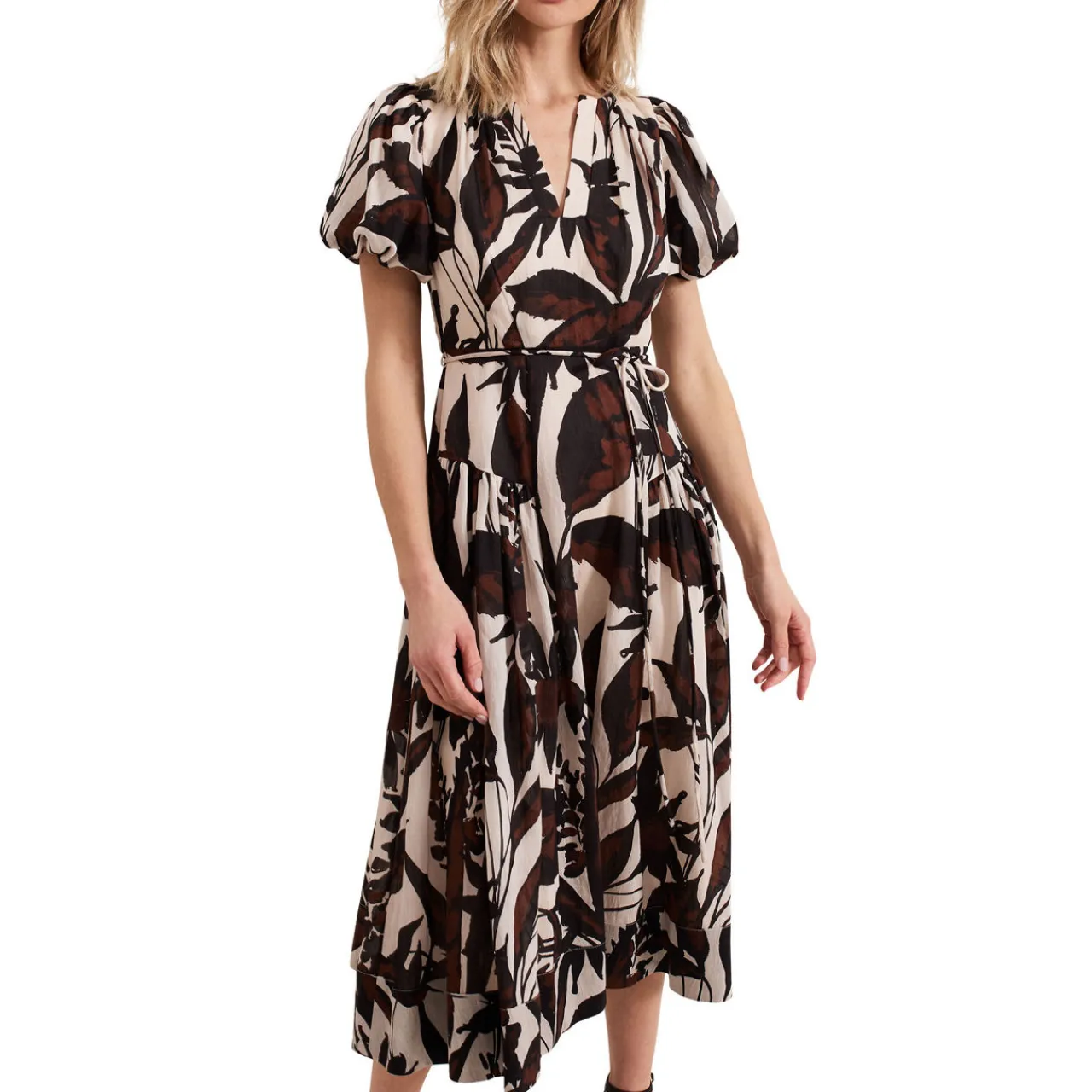 Hot Zarah Leaf Printed Flared Dress Women Dresses