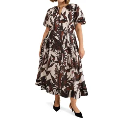Hot Zarah Leaf Printed Flared Dress Women Dresses