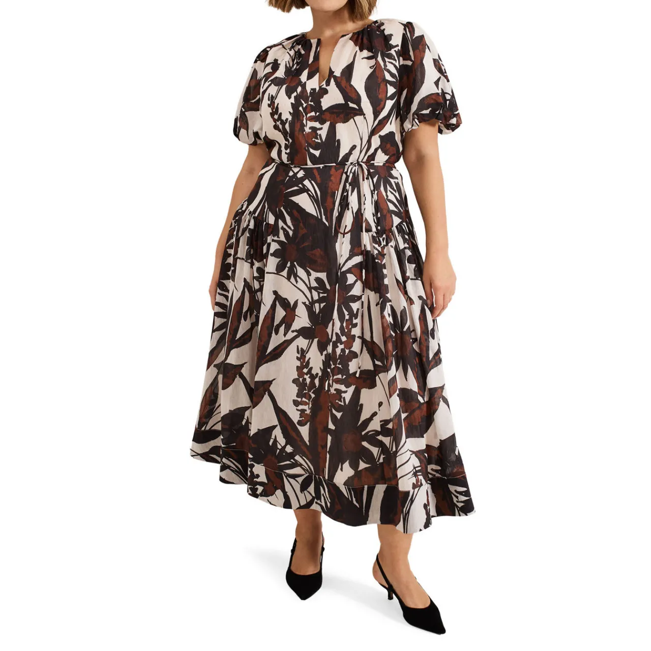 Hot Zarah Leaf Printed Flared Dress Women Dresses